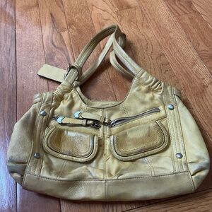 B. Makowsky Yellow Pebbled Leather Handbag Shoulder Bag Purse Gorgeous Soft